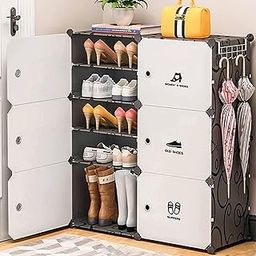 Oumffy DIY Shoe Rack Plastic Shoe Rack for Home Plastic Shelves Household, Home Shoes Storage, PP Plastic Shoe Rack for Heels/Shoes Chappal Slipper Stand (Blackwhite, 12-SHELF-6-DOOR)-image-23