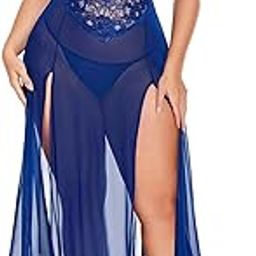 Women Lingerie Set Lace Teddy Long Gown Strap Babydoll Lingerie Honeymoon Bikini with Panty-image-52