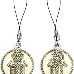 Silver Hamsa Hand | White Round Evil Eye Charm For Phone Case Bracelet Necklace Earring Jewellery making set of 2 Phone Charms metal Pendant aesthetic for girls women backpack hanging Keychain-image-61