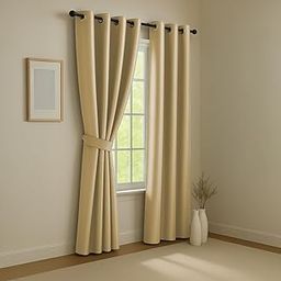 LINENWALAS 100% True Blackout Curtains (7 Feet) - 1 Panel | Complete Light Block | Thermal Insulated & Noise Reducing Room Darkening Curtains for Living Room & Home Décor (Golden Beige)-image-12