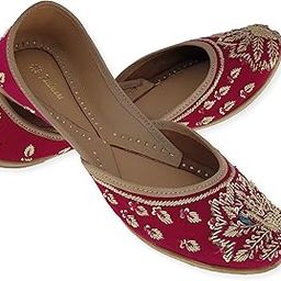 Women Mayur Velvet Gold Toned Genuine Soft Leather Embroidered Jutis | Bite and Pinch Free Jutti | Punjabi Formal Juttis | Girl's Wedding Flat Ladies Mojari | Formal Ethnic Juti |-image-1