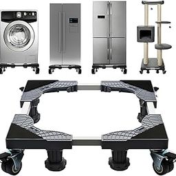 Fridge Stand Mobile Base with 4 Locking Wheels and 4 Strong Feet, Adjustable Furniture Dolly for Washer Dryer Washing Machine Stand Pedestal, Refrigerator (Grey, Large)-15