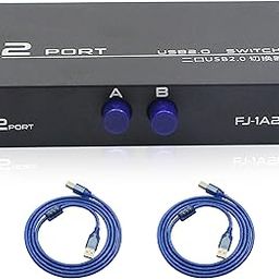 QIANRENON Printer Sharing Switch, 2-Port USB 2.0 Switch Adapter for USB Device Port Sharing Between 2 Computers (2 Switch),with 2 Pack USB 2.0 Male Cable-16