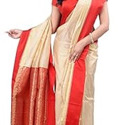 Women's Tant Cotton Saree With Blouse Piece (DBSAREE131218WOBGCL7_Off-white And Red)-image-2