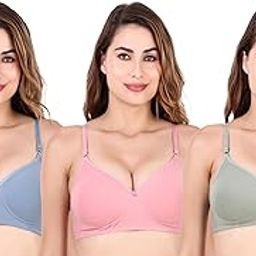 Women's Padded Everyday Bra, Pack of 3, Blue Pink Green-image-2