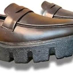 Platform Penny Loafers with Chunky Lug Sole, Brown Leather, Classic Slip-On Design, Size 6-image-29