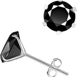 925 Silver Solitaire Black Stud Earrings | 92.5 Sterling Silver & Round Brilliant Cubic Zirconia Tops for Men Women Boys & Girls-image-66