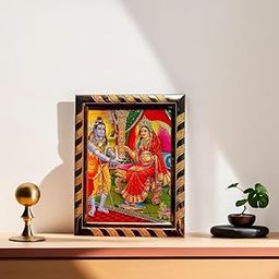 Goddess Annapurna and Lord Shiva Sacred Jari-Coated Laminated Acrylic Photo Frame | Blessed from Kashi Annapurna Temples | Ideal Spiritual Gift for Home, Kitchen & Ann Bhandar | Hindu Religious Framed Art | Golden, (16 x 21) CM-image-78