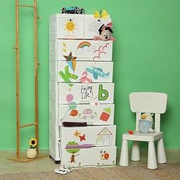 The Tickle Toe Plastic Chest of 8 Drawers for Kids | Multipurpose Organizer & Kids Wardrobe with 2 Locks | Glossy Dresser for Clothes & Toys | 51Lx33Wx139H cm | White-12