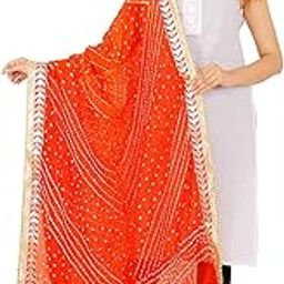 Rajasthani Women Silk Bandhani Bandhej Colored Heavy Dupatta with Gota Work and latkan-image-88