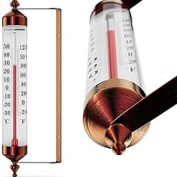 Indoor Outdoor Thermometer Large Numbers - for Greenhouse Thermometer, Large Outdoor Thermometer for Patio, and Wall Thermometer for Room Temperature by Premier Products (Vintage Bronze 10.2in Tube)-24