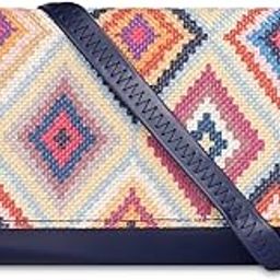 Women Jolene Printed Handicraft Fabric & Vegan Leather Ladies Wristlet Purse Sling Bag With Multiple Card Slots (Multicolour-Diamond Design), Multicolor-15