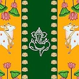 Backdropon Ganeshji with Two Cows Design Backdrop Cloth for Pooja Decoration Traditional Background Curtain Cloth for Festival Fabric-Polyester Size 5 Feet Height and 8 Feet Width(5 * 8)-image-94