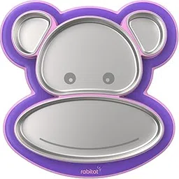 rabitat Pogo Playte Anti Skid Stainless Steel Divided Plate Purple - 2 Years Brand Warranty | Unbreakable 4 Sections Self Feeding Training Divider Plate for Baby/Toddlers and Kids - 360ml-picture-35