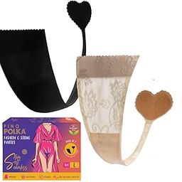 Women Premium Reusable Fashion Seamless C-String Panty, Nude Lace & Black Spandex, L Size - 2Pcs-picture-32