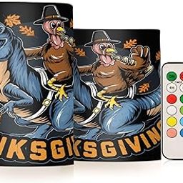 OURVII 2Pack Thanksgiving Turkey Dinosaur Flameless Candles Set Remote Timers Pillar Candles for Home Bedroom Bathroom Outdoor Party Garden Ambient Lighting Kitchen Decoration-image-99