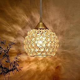 Homesake Crystal Pendant Light - Modern Ceiling Fixture, Stylish Home Decor, Warm White, Living Room, Bedroom, Contemporary Design, Decorative Crystal Chandelier, Home Improvement Lighting (Golden)-image-61
