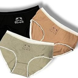 Pack 3 (6004) Multicolours |Hipster Briefs Panty Cute for Girls & Women Seamless Mid Waist Strechable Soft Cotton Crotch Underwear Sexy Happy Bear Panties-picture-13