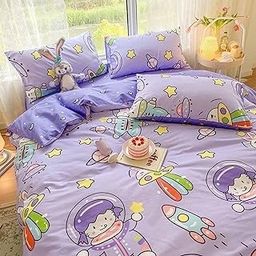 Famyo 5pc Bedding Set with Comforter - Cute King Size 250 TC Fitted Bedsheet, Pillow Covers Set of 2, Comforter Cover, 150 GSM Reversible AC Comforter/Dohar/Quilt-image-49