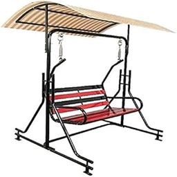 Home Decoration Art Metal Swing Chair Outdoor Jhula Terrace Iron Patio Stand Hammock with Roof 2 Seater Black/Red-image-33