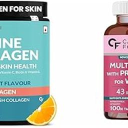 Carbamide Forte Marine Collagen Powder Supplements for Skin & Hair & Multivitamin Tablets for Women With 43 Ingredients | 20 Serving 200g Powder + 100 Tablets-image-4