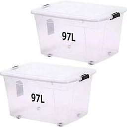 Premify Storage Box 97 L With Lockable Lid & Wheels | Clear Plastic Organizer | Transparent Box For Storing Clothes, Toys, Tools, Medicine, Office/Kitchen Supplies, Arts & Crafts (2 Boxes 97L)-image-63