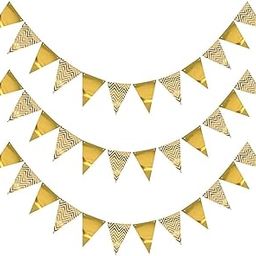 Paper Triangle Flag,Gold, (3 Pack)-36pcs Triangles Flags,3pcs Strings-image-58