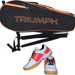Gowin Badminton Shoe Power White/Red Size-6 with Triumph Badminton Bag 306 Black/Red-image-83