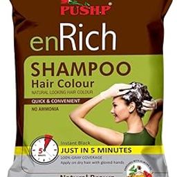 Pushp enRich Hair Colour Shampoo | Hair Dye Shampoo | Hair Colour Shampoo for Women and Men | Shampoo Based Hair Colour | Color Shampoo | Best Instant Hair Color Shampoo India Natural Brown (Pack of 10) , No Ammonia, 100% Gray Coverage-2