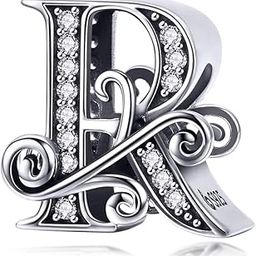 Solid 925 Sterling Silver with Cubic Stones, Complete A~Z Gift Options Alphabet Charm Letter Beads fit Pandora European Bracelets-image-47