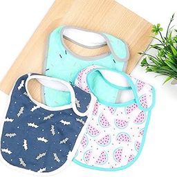 Moms Home New Born Baby Cotton Bibs – Super Absorbent, Gentle to Baby Delicate Skin- Pack of 3 (0-9 Months)-28