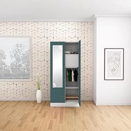 GODREJ INTERIO Almirah Slimline 2-Door Steel Almirah, Cupboard for Clothes (Textured Sea Pine), 1-Year Warranty, 1 Locker, 4 Shelves and Star Design Mirror-image-96