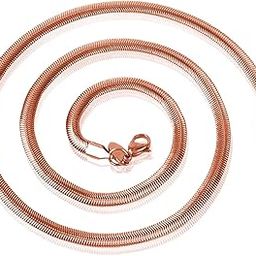 Adhvik Classic Rose-Gold Plated Metal 5mm Width 55 cm Long Thick Imitation Snake Smooth Necklace Herringbone Chain For Men's And Women's-picture-26