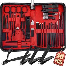 Manicure Pedicure Set Kit Professional Nail Clipper Set Stainless Steel Manicure Kit Nail Kit Luxurious Travel Leather Case for Women Men - (Red & Black) 30 Piece-23