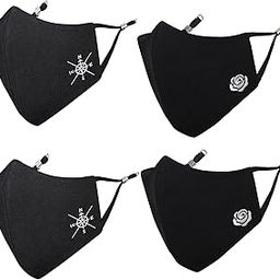 By Q-One His-Her 4 Layer Reusable, Washable with Ear Adjusters, Anti-Bacterial(BFE>99%) Designer Embroidered Cotton Cloth Face Mask for Couples, Unisex, Men, Women, Girls, Boys (Black)-image-85