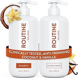 Routine Wellness Anti-Thinning Shampoo and Conditioner Set for Thinning Hair - Biotin DHT Blocker Women & Men - Color Safe Shampoo for Hair Loss & Healthier Hair - Coconut & Vanilla (Pack of 2)-image-97