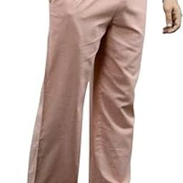 Men's Cotton Linen Pajama Pants | Comfort Fit Straight Trouser for Casual, Yoga, Sleepwear, Daily Use | Breathable Summer Wear – Light Pink-picture-21