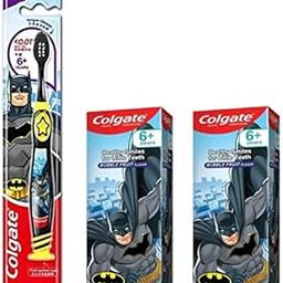 Colgate Kid'S Batman Anti Cavity Extra Soft Brush With Tongue Cleaner Toothbrush 1 Pc Batman Paste Anticavity Toothpaste For Kids 80G + 80G (Bubble Fruit Flavour), manual, Black-30
