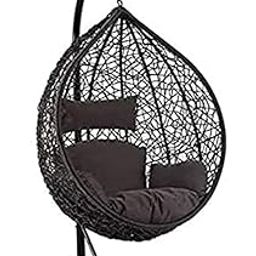 Premium Single Seater Hammock Swing Chair with Stand & Cushions | Indoor Outdoor Hanging Chair for Balcony, Garden, Patio, Living Room | UV-Protected Wicker | Powder-Coated Frame M_10-image-9