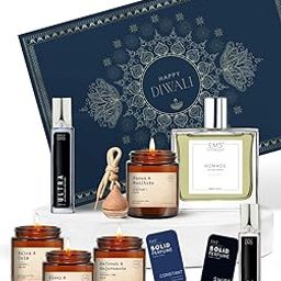 EM5™ Diwali Gift Hamper | Premium Gift Set | 4 x Scented Candles, 1 x Car Perfume, 1 x 50 ml Perfume Spray, 2 x 15 ml Perfume Sprays, 2 x Solid Perfumes | Diwali Gift Pack for Him, Her & Loved Ones-image-92