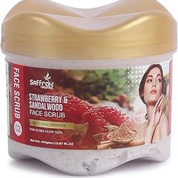SAFFRON NATURALS Strawberry & Sandalwood Face & Body Scrub for Men and Women, Hydra Glow Skin (450g)-1