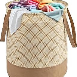 Kuber Industries 45L Foldable Dirty Clothes Laundry Basket With Handles For Washing - Baby Unwashed Dress Bin/Storage Box | Checkered - Cream-image-12