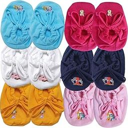 KIDSKA New Born Baby Boys And Girls Cotton Knotted Booties Set/Baby Boy'S And Baby Girl'S Supersoft Cotton Hosiery Booties- -Set Of 6 Pair, Pink-image-14