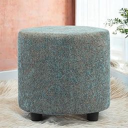 Ikiriya Lisbon Solid Wood Ottoman Pouffee Round Sitting Stool for Bedroom Living Room Home and Office (Textured Cyan Blue Jackard Fabric)-image-36