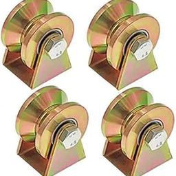 Caneuf V Groove Wheel, Steel Heavy Duty Caster Wheels Sliding Gate Rollers Pressure Bearing Pully Long-Lasting Convenient V-Shaped Bracket Roller (4, Grov-2 in)-image-73