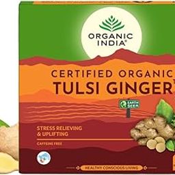A TATA Product - Organic India Tulsi Ginger - 50 Tea Bags, Rich in Antioxidants, Supports Digestion, Stress Relieving, Helps Boost Metabolism, Caffeine-Free, Whole Herbs-image-76