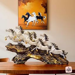 CRAFTVOGUE Presents Decorative Resin 7 Running Horse Statue, White Horses on Golden Wave Base, 45 cm | Elegant Home Decor Accent for Living Room, Office, Hall, & Shelf-image-26