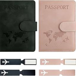 2PCS Passport holder Passport Cover Travel Wallet Leather Passport Holder Passport Wallet with 2 Leather Long Hollow Boarding Pass Suitable for Men Women and Family Gifts (Pink and Black)-image-28