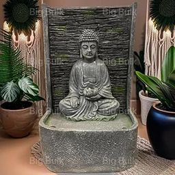 Big Bulk Big Slate Buddha Fountain for Living Room Home Decor Garden Decoration and Drawing Room Indoor Outdoor Home Decor(38 * 27 * 60cm) (Wall Buddha Slate Grey)-image-83