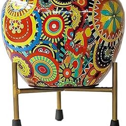 VINAMRA28 - Small 4inch Meena Decorative Pot with 3inch Metal Stand for Indoor Plants | Rust Free Metal Plant Pots with Stand for Home/Living Room/Balcony/Garden | 13cm(L) X 17cm(W)-image-18